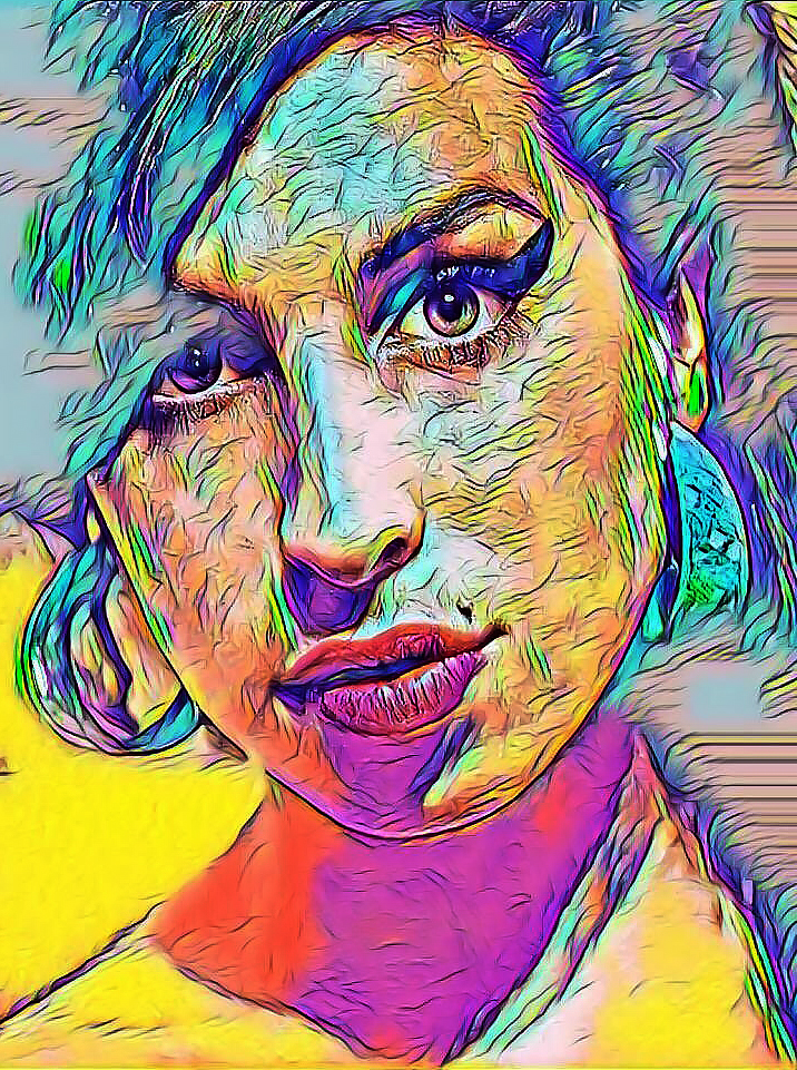 Abstracte fotobewerking van Amy Winehouse met kleur en textuur